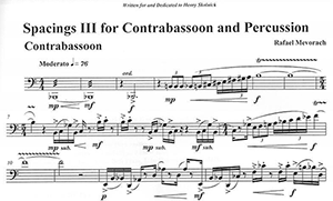 Rafael Mevorach: Spacings III for Contrabassoon and Percussion
